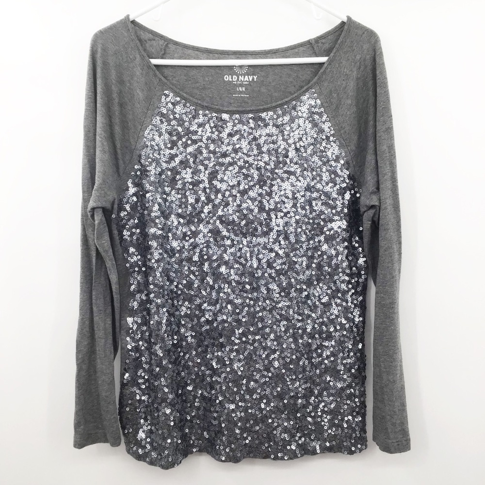 OLD NAVY | Top Long Sleeve Sequin Large Silver